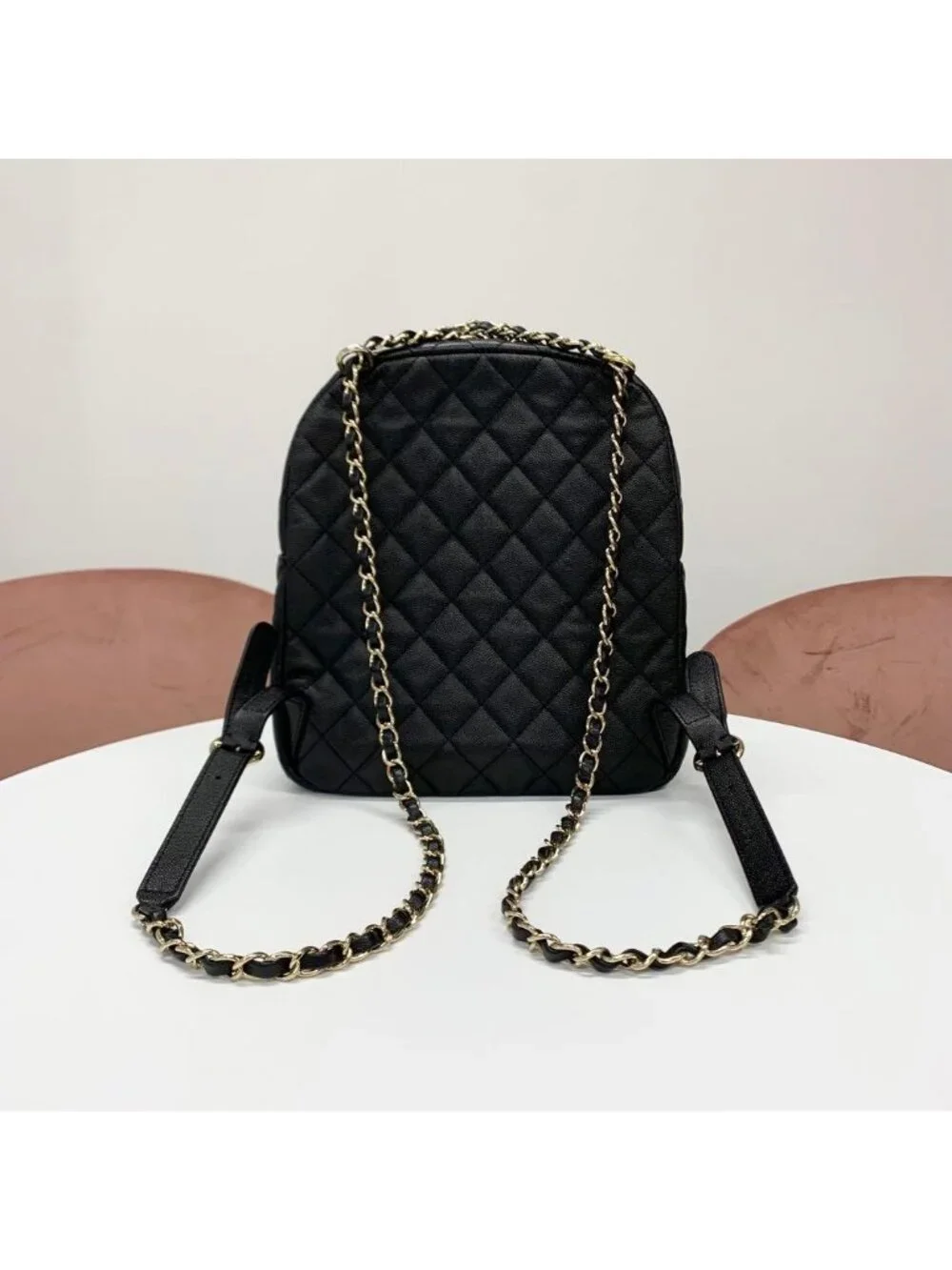 Chanel Quilted Caviar Leather CC Logo Turnlock Backpack